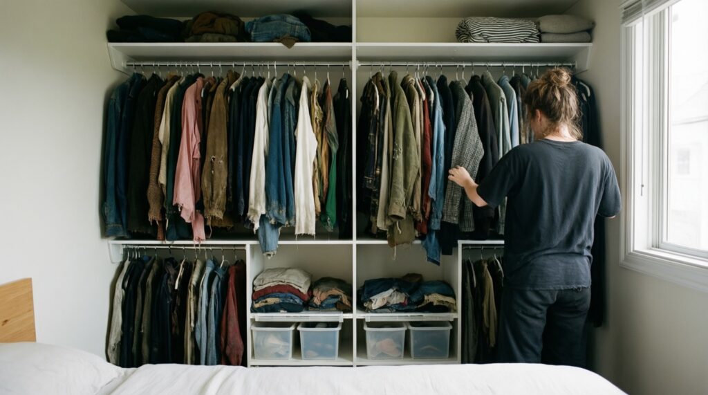 Гардероб без хаоса: система хранения, которая помогает видеть сочетания и не покупать лишнее - иллюстрация