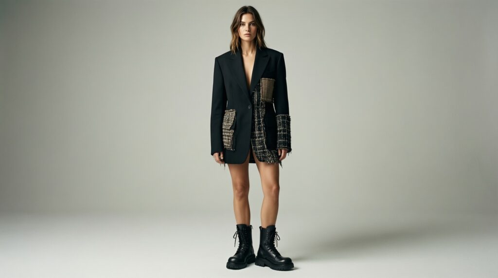 Saint Laurent за 3 вещи: формула образа (пиджак, чёрное, ботинки) и варианты на каждый день - иллюстрация