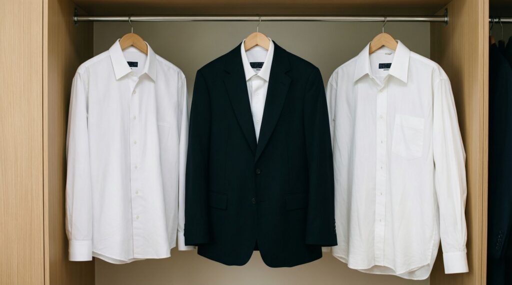 Дубликаты, которые чаще всего копятся: белые рубашки, чёрные брюки, бежевые тренчи - и чем их заменить - иллюстрация