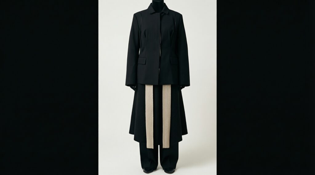 Чёрный тотал-лук без скуки: фактуры, пропорции и акцентные детали - иллюстрация